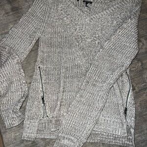 Gray Tan Knit Sweater with Zipper Accents